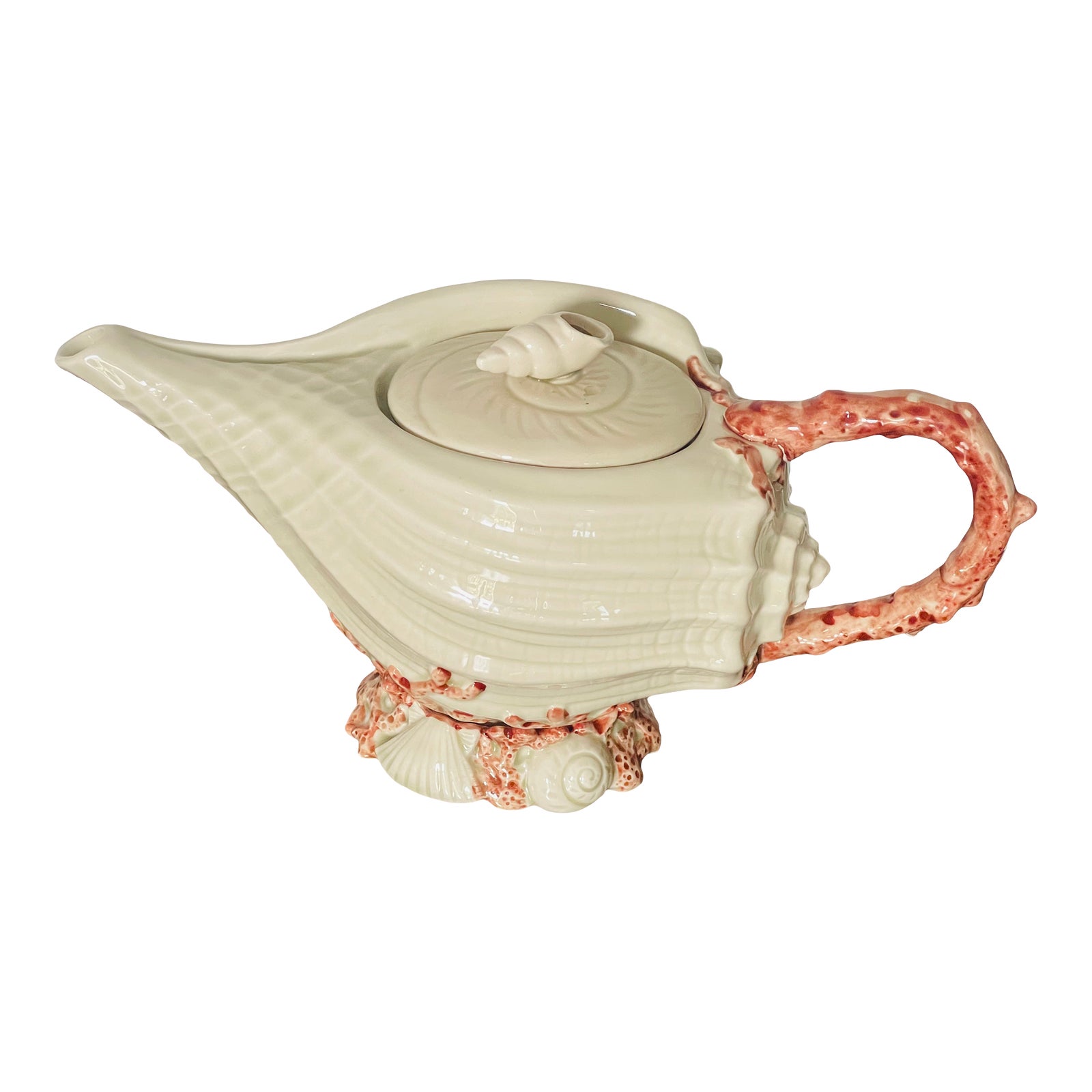 1960s Fitz and Floyd Sea Ceramic Shell Tea Pot | Chairish