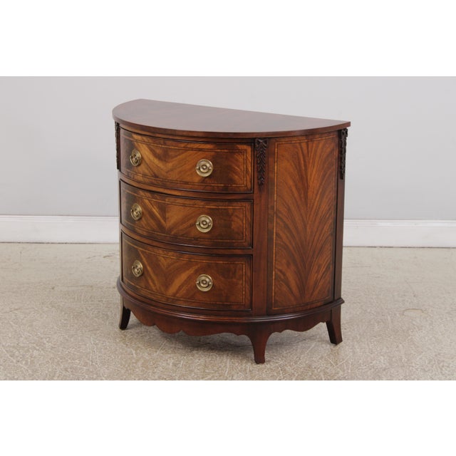 Traditional Councill Craftsman Inlaid Mahogany Demilune Chest For Sale - Image 3 of 15