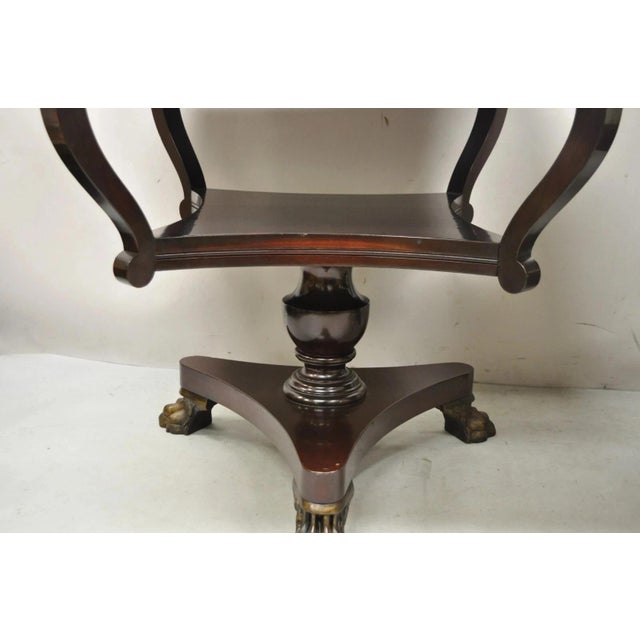 Mid 20th Century Vintage French Empire Style Mahogany 2 Tier Paw Feet Side End Tables - A Pair For Sale - Image 5 of 12