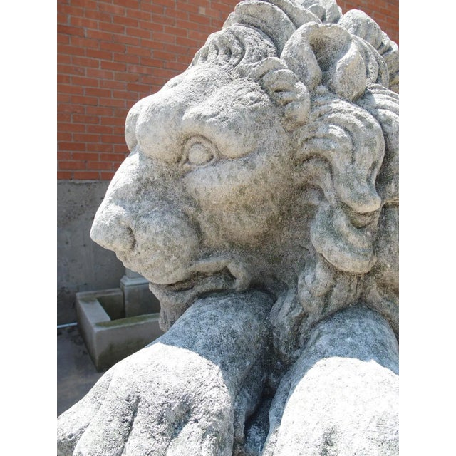 Pair of Large Carved Stone Lions on Pedestals, “The Sleeping and the Vigilant” For Sale In Dallas - Image 6 of 12