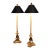 Pair Vintage 1987 Chapman Brass Dolphin Buffet Lamps Black Gold Foil Shades 37" For Sale