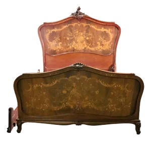 French Inlaid Carved Walnut Mother of Pearl Bed Attributed to r.j. Horner