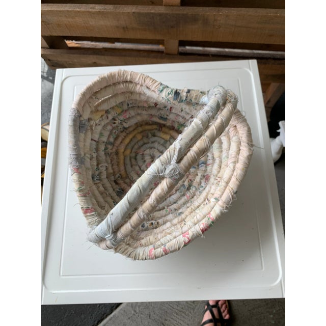 Vintage Heart Shaped Rag Basket With Handle For Sale - Image 4 of 8