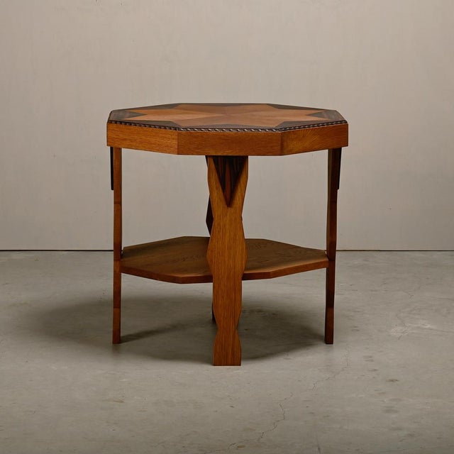 Dutch Amsterdam School Art Deco Side Table in Oak, 1930s For Sale - Image 3 of 14