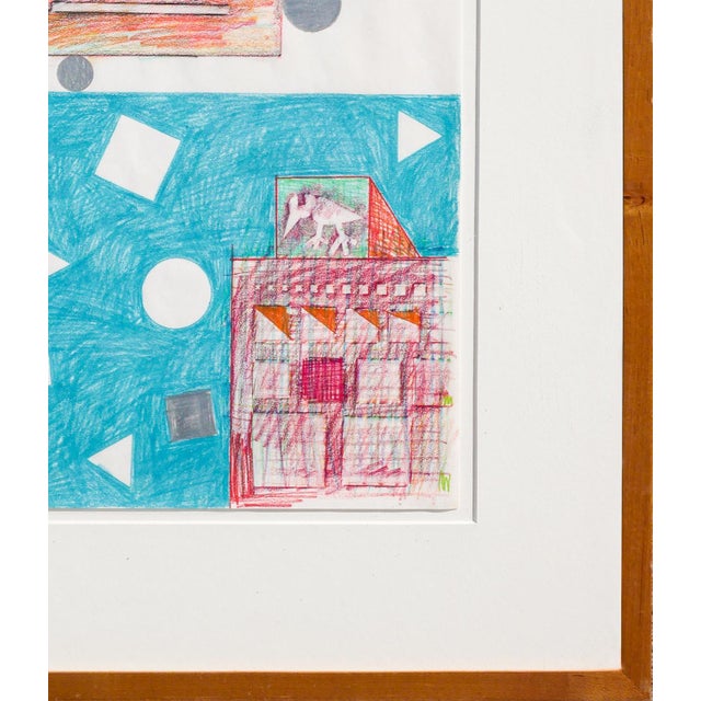 Dick Wray Blue, Orange, and Green Abstract Geometric Figurative Collage, 1981 For Sale - Image 9 of 12