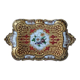 Vintage Italian Gilded Red & Gold Florentine Tray For Sale