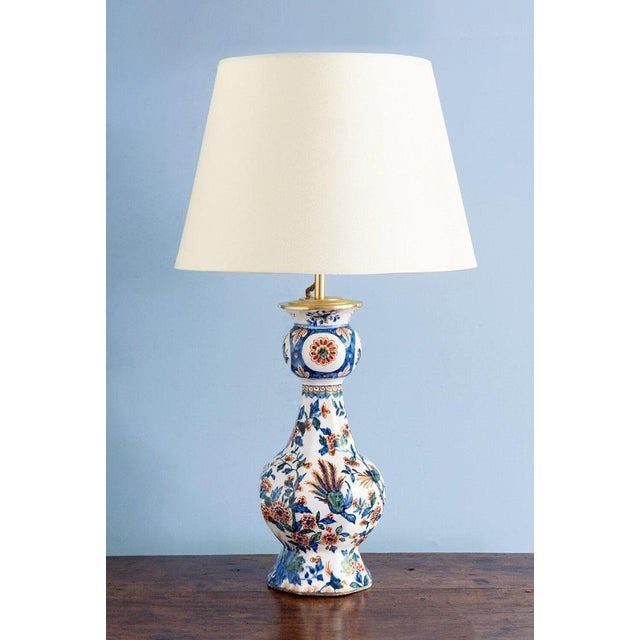 Polychrome Garlic Neck Vase Lamp from Dutch Delftware, 18th Century For Sale - Image 14 of 14
