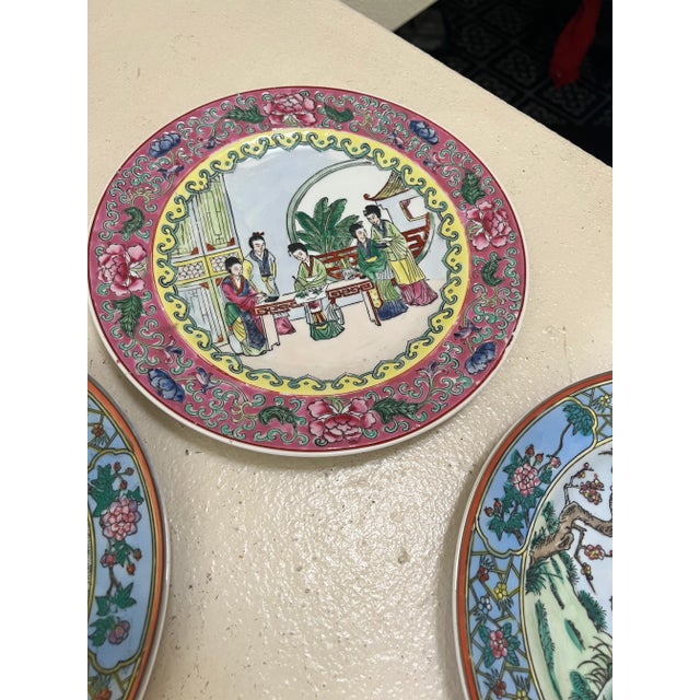 Mid 20th Century Nora Fenton Design Chinese Enamel Painted Chinoiserie Plates- Set of 6 For Sale In Los Angeles - Image 6 of 12