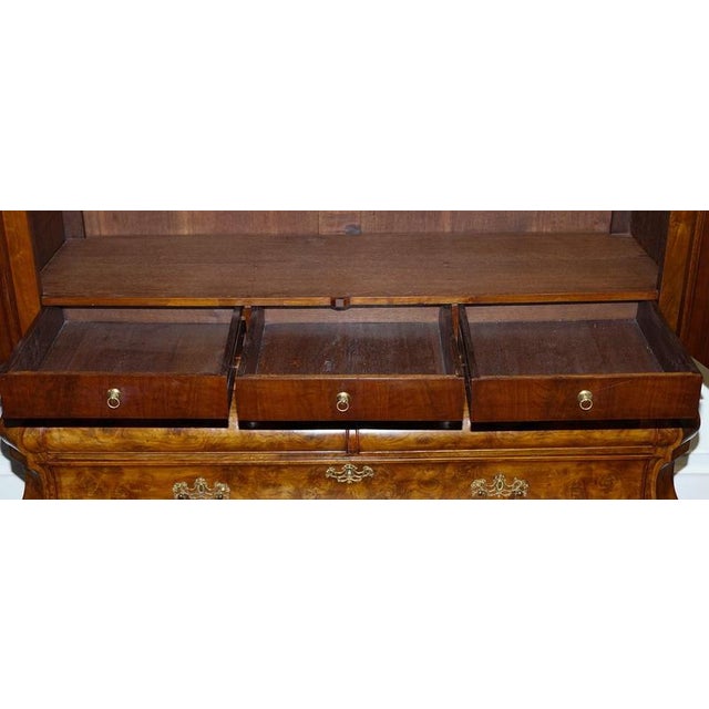 Antique Dutch Louis XV Style Burr Walnut Bombay Linen Press Cabinet, 1750 For Sale - Image 17 of 18
