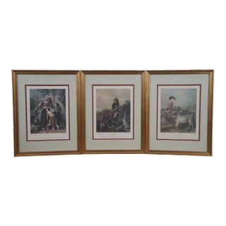 Set of 3 Vintage Pastoral Lithograph Prints Our Pets in the Pasture Eft Grafiche Tassotti For Sale
