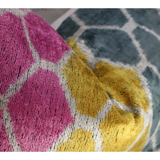 Metal Contemporary Gold Gray Pink Velvet Throw Pillow & Down Insert For Sale - Image 7 of 12