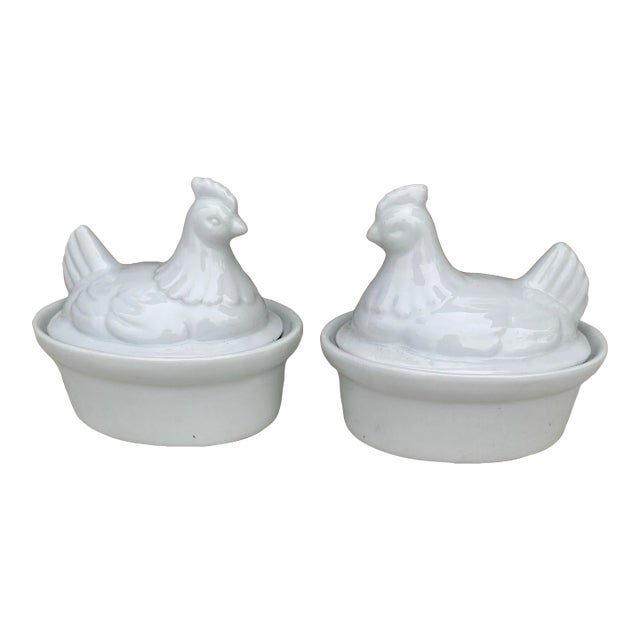 Small French White Porcelain Hen Pâté Tureen-A Pair For Sale
