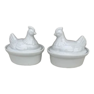 Small French White Porcelain Hen Pâté Tureen-A Pair