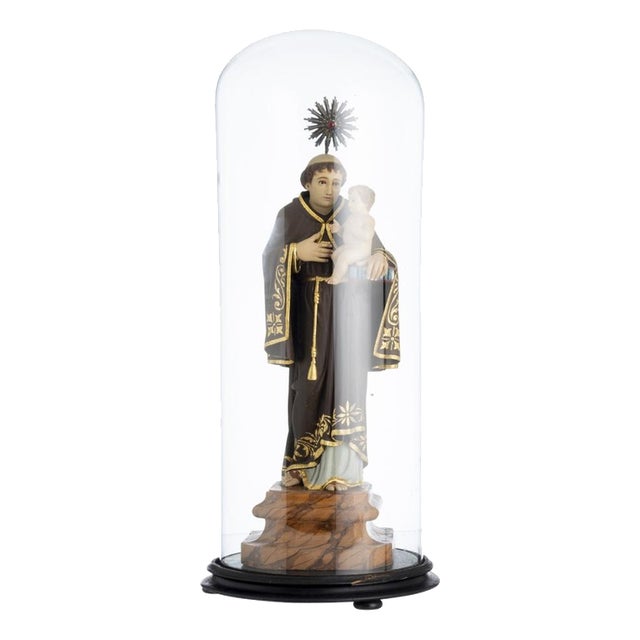 Religious Artist, Saint Anthony with the Child Jesus, 19th Century, Wood with Glass & Silver Details For Sale