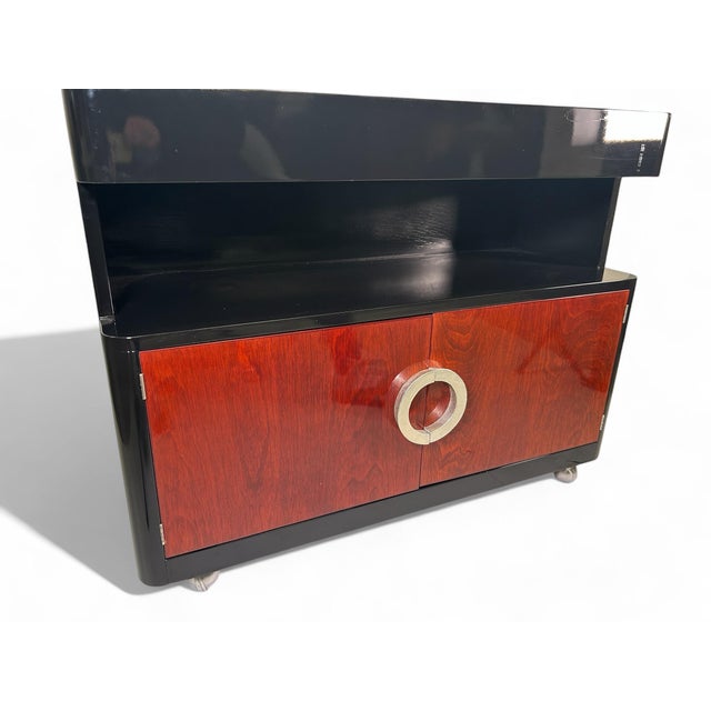 Mid-Century Modern Custom Italian Glass Topped Bar Cart Attributed to Italian Maker Saporiti For Sale - Image 3 of 9