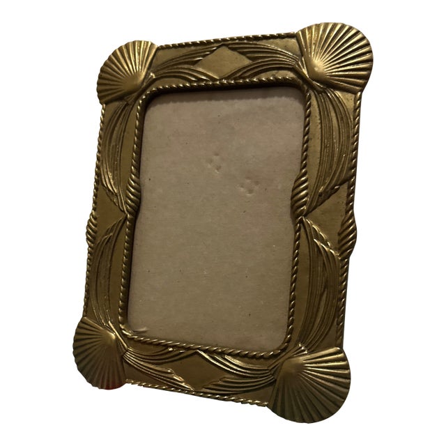 Vintage Hollywood Regency Brass Picture Frame With Shell Motif For Sale