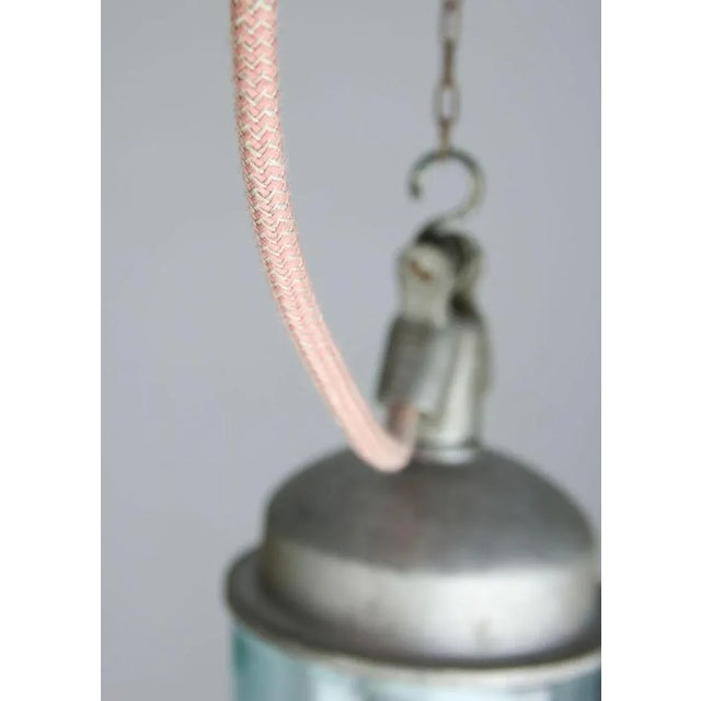 Vintage Industrial Blue Glass and Grey Metal Pendant Lamps, 1950s, Set of 2 For Sale - Image 13 of 16