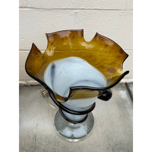 Amber Pair of Sculptural Studio Glass Table Lamps by Thumprints (Alison K. West) For Sale - Image 8 of 12