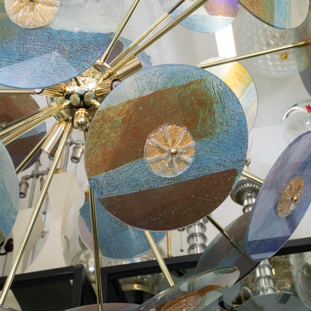 2000 - 2009 Sputnik Style Chandelier Featuring Multicolor Acid Etched Glass Disks For Sale - Image 5 of 10