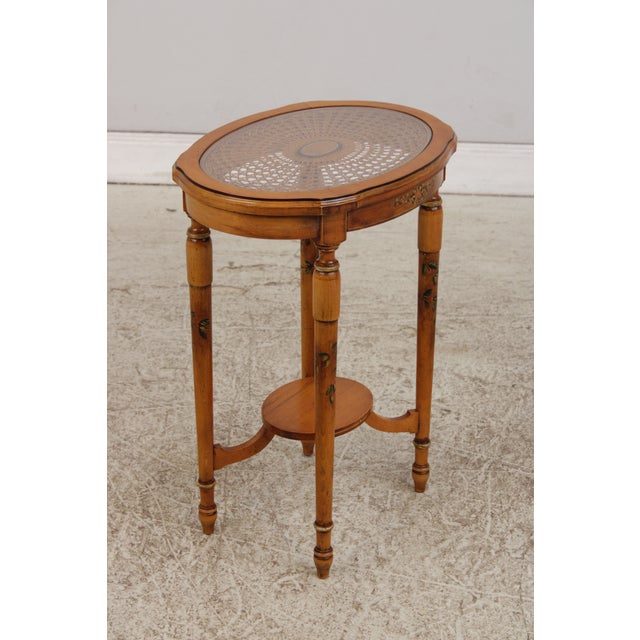 1950s Adams Style Cane & Glass Top Paint Decorated Table For Sale - Image 5 of 15