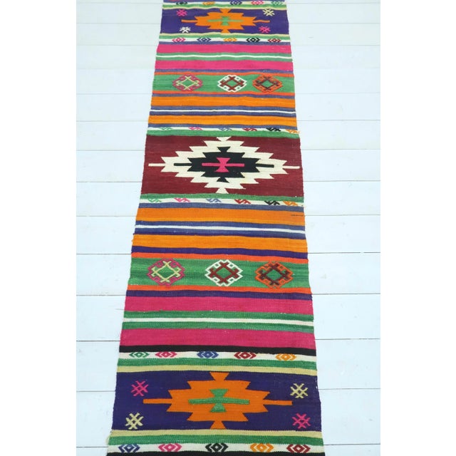Textile 1980s Colorful Milet Nomad's Kilim Runner Rug For Sale - Image 7 of 13