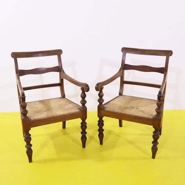 Vintage Wooden Armchairs with Woven Seats, Set of 2 For Sale - Image 14 of 14