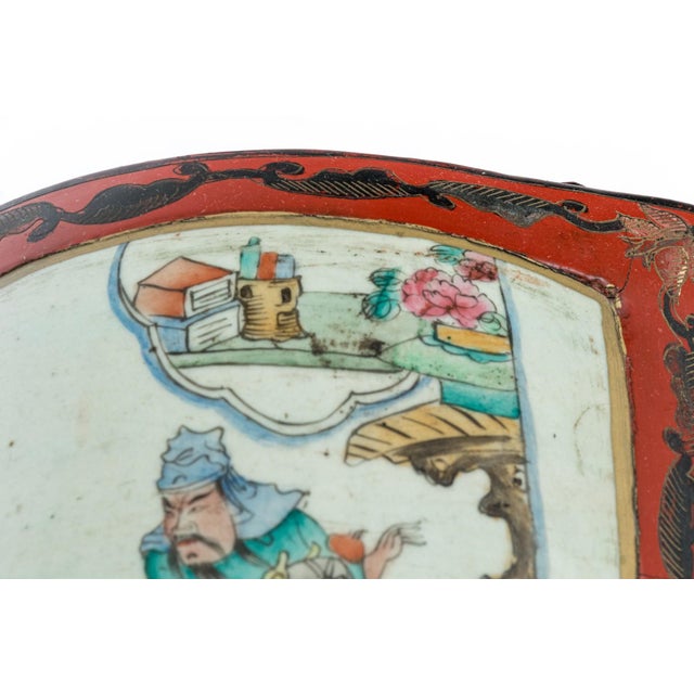 Vintage Chinese Lacquer Jewelry Chest With Famille Rose Porcelain For Sale - Image 12 of 14