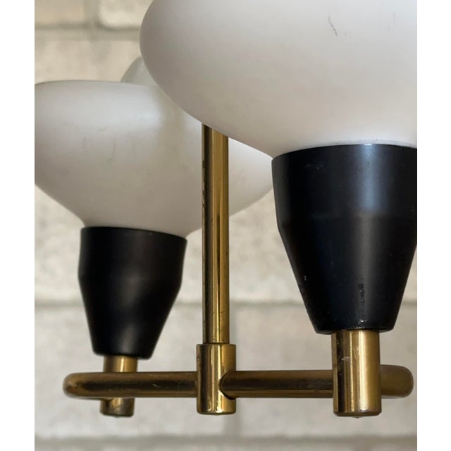 1950s Brass, Metal, and Opaline Glass Hanging Ceiling Light, Sweden For Sale In Philadelphia - Image 6 of 10