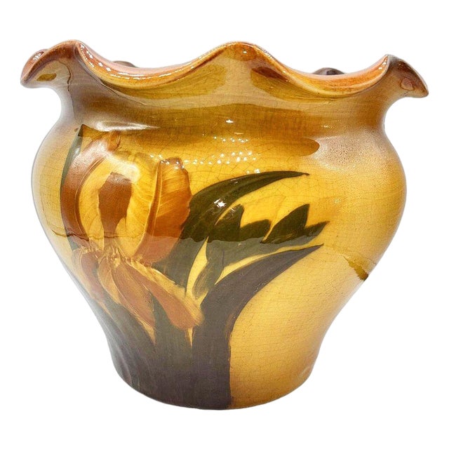 Late 19th Century Victorian American Art Pottery Floral "Louwelsa" Jardinière Planter by Weller For Sale