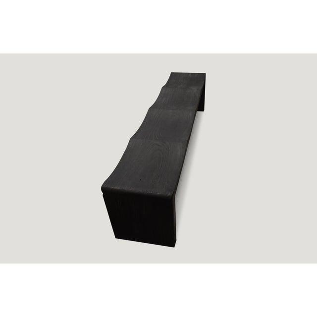 Contemporary Andrianna Shamaris Triple Burnt Teak Wood Wave Bench For Sale - Image 3 of 5