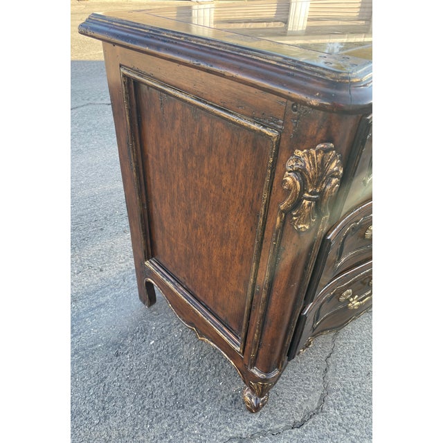 Marge Carson 3 Drawer Marble Inlay Top Brass Handles Chest Dresser