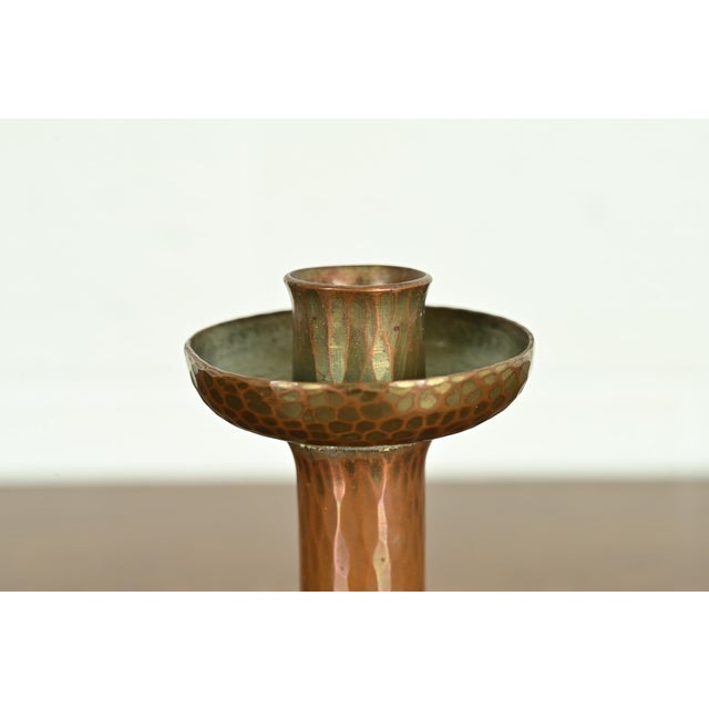 Roycroft Arts & Crafts Brass Finished Hammered Copper Candlestick For Sale In South Bend - Image 6 of 14
