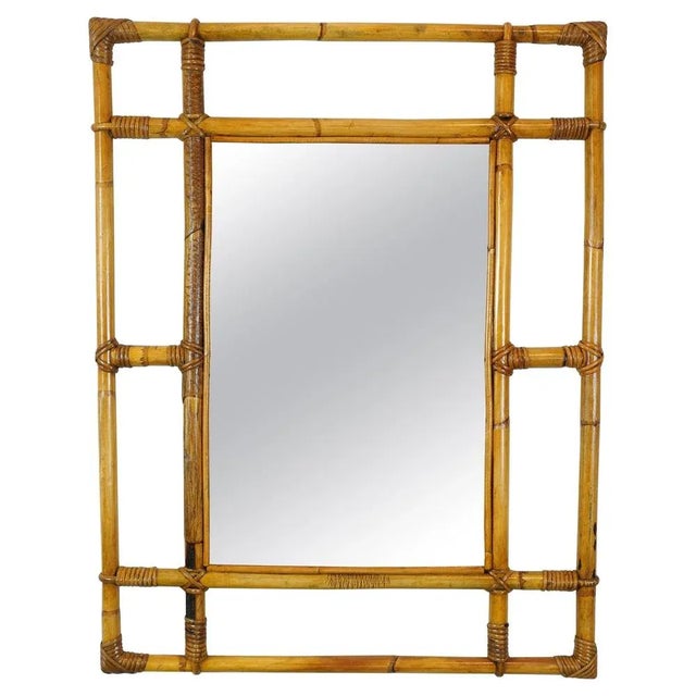 Italian Rattan & Bamboo Rectangular Wall Mirror, 1960s For Sale - Image 10 of 10