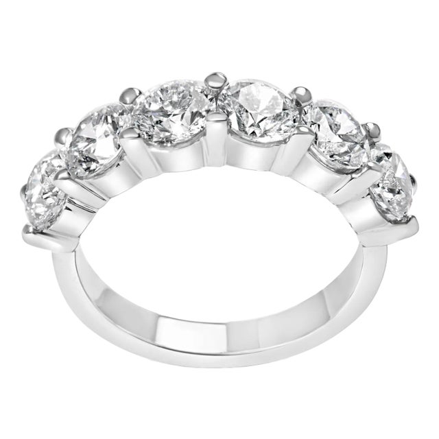 14K White Gold 3.0 Cttw Lab-Grown Diamond Shared Prong Set 6 Stone Band Ring (G-H Color, VS2-SI1 Clarity) - Ring Size 6 For Sale