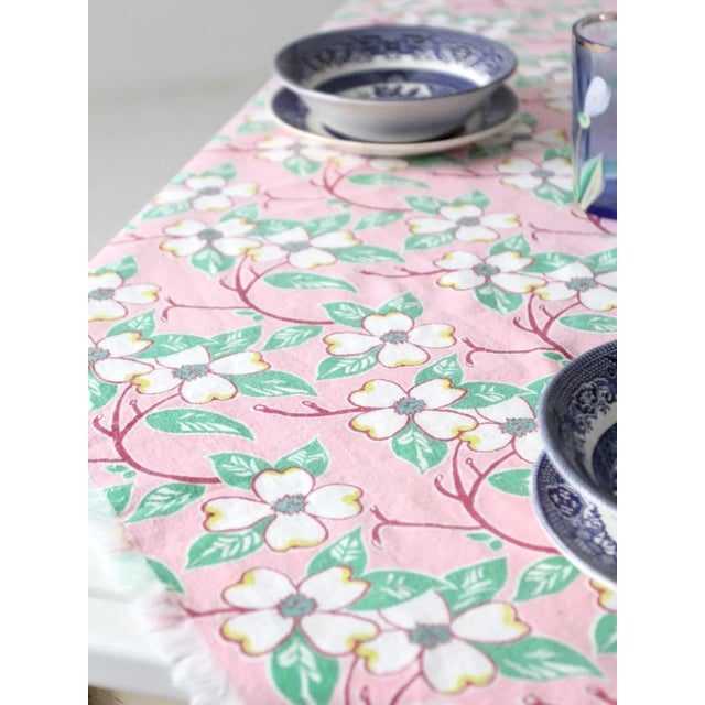 Early 20th Century Vintage Pink Floral Tablecloth For Sale - Image 6 of 7