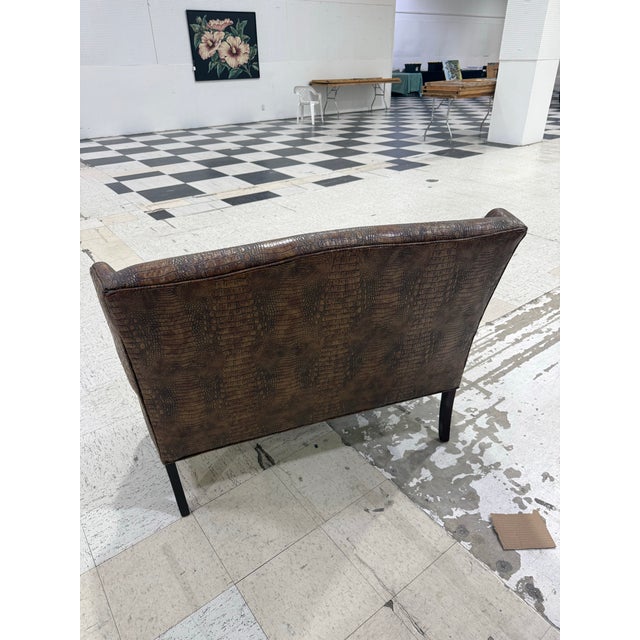 Textile 1950s Traditional Style Embossed Crocodile Sofa Loveseat For Sale - Image 7 of 8