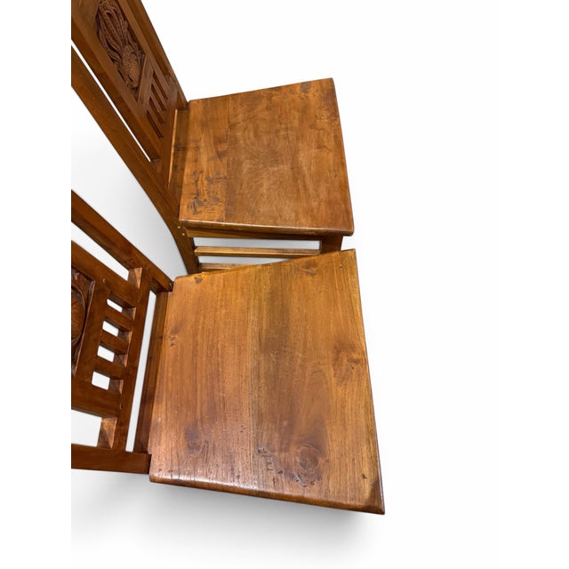 Pair of Vintage Dutch Colonial Hand-Carved Teak Crown Motif Dining Chairs For Sale In West Palm - Image 6 of 7