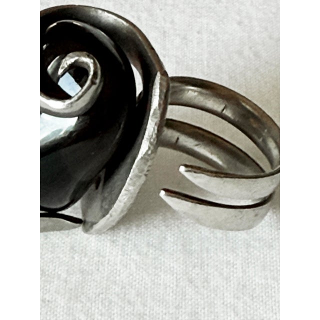 Black Vintage 1970s Brutalist Modernist Smoky Quartz Statement Ring, Silver-Tone For Sale - Image 8 of 10