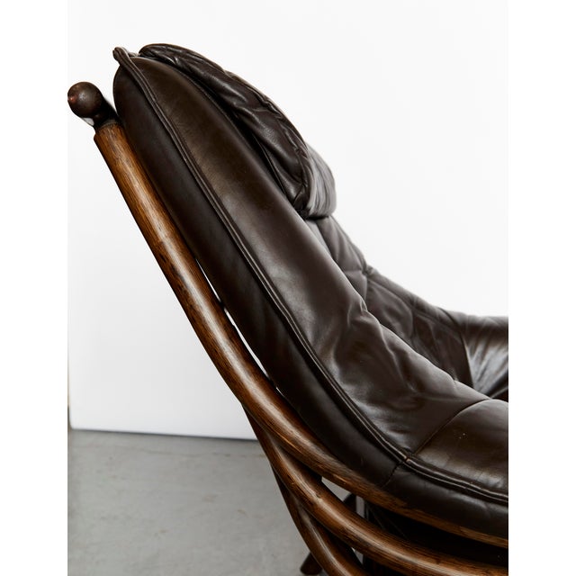 Set of Bamboo and Leather Lounge Chair and Ottoman, 1970s For Sale - Image 10 of 18