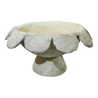 Mid 20th Century Folk Art Scalloped Concrete Pedestal Planter / Garden Urn For Sale