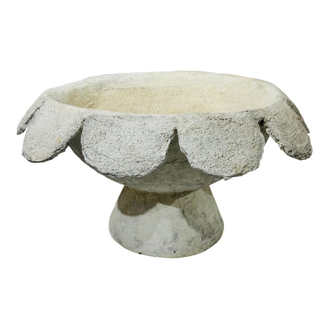 Mid 20th Century Folk Art Scalloped Concrete Pedestal Planter / Garden Urn For Sale