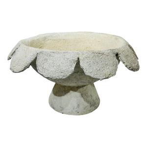 Mid 20th Century Folk Art Scalloped Concrete Pedestal Planter / Garden Urn