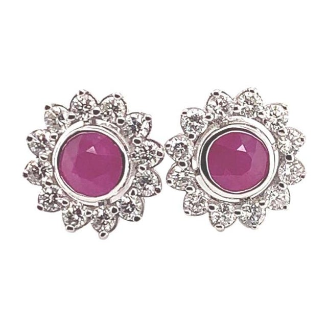 Diamond Ruby Stud Earrings 14 Karat White Gold 1.87 TCW Certified For Sale - Image 15 of 18