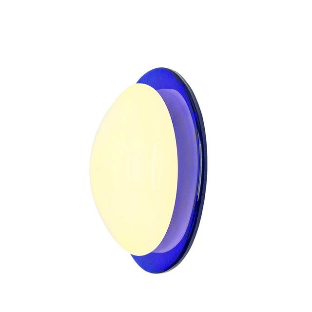 Italian Blue and White Round Vetri Murano Wall Light, 1980s For Sale - Image 14 of 15