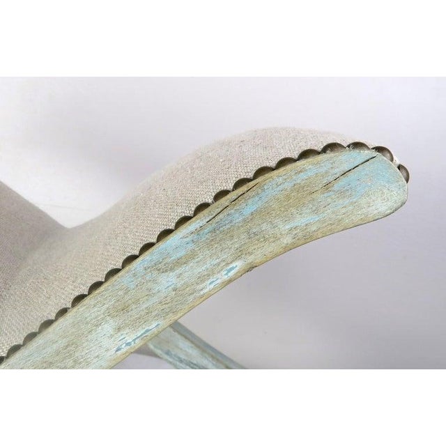 Swedish Painted "X" Rocking Bench With Linen Upholstery, Circa 1930s For Sale - Image 4 of 9