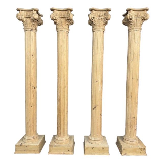 Set of Four Monumental Corinthian Style Pine Architectural Columns For Sale