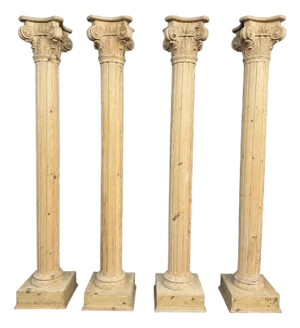 Set of Four Monumental Corinthian Style Pine Architectural Columns