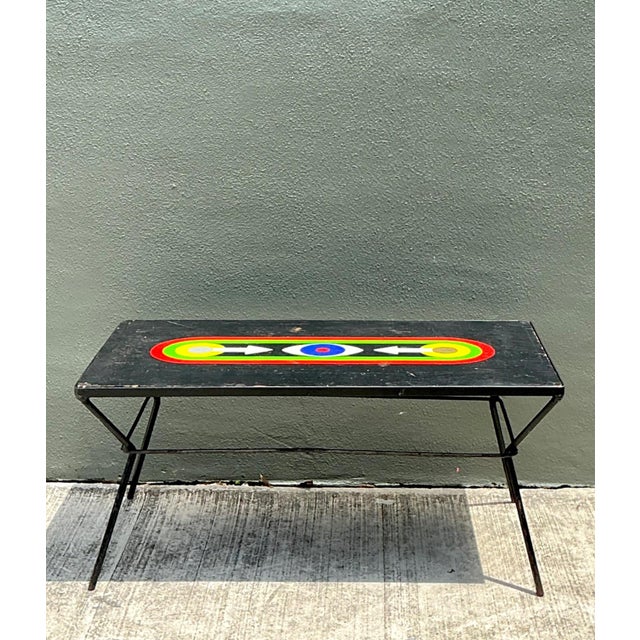 Vintage Geometric Painted Wood Table For Sale - Image 9 of 18