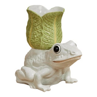 Vintage Italian Glazed Ceramic Frog Planter For Sale
