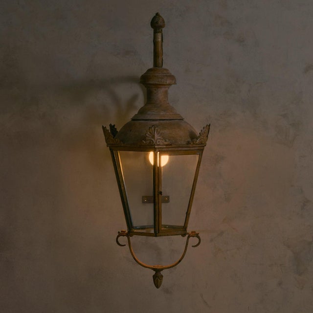 Beige French Aged Metal Lantern Sconce, 1950s - 2 Available For Sale - Image 8 of 12